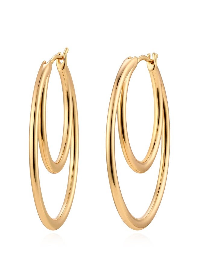 MYEARS Women Double Hoop Earrings Gold 14K Small Simple Hypoallergenic Everyday Jewelry - Image 1